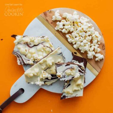 Crunchy popcorn chocolate bark- great for the holidays!