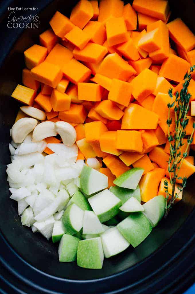Chopped ingredients in slow cooker