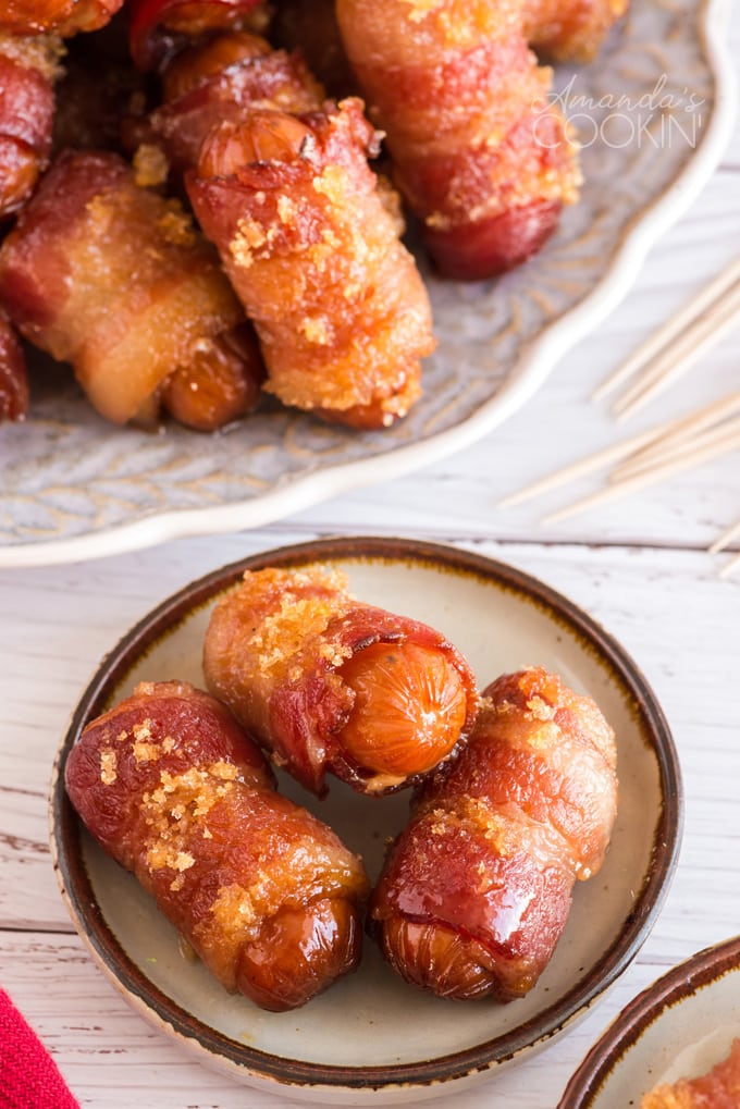 bacon wrapped lil smokies on a plate