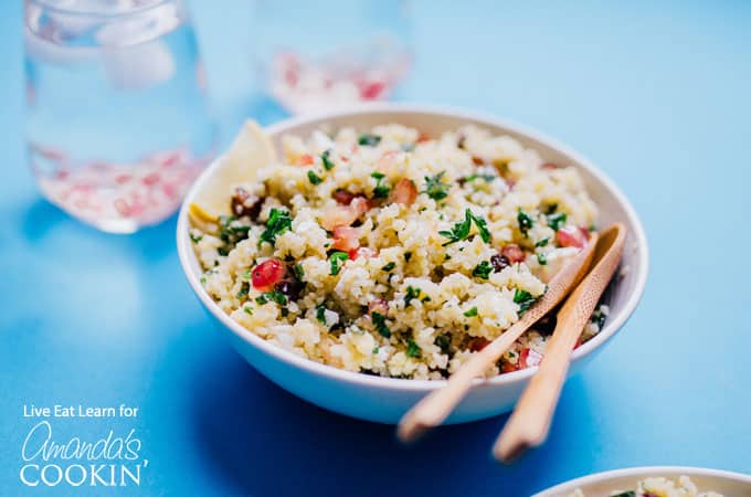 bowl of grain salad with spoons