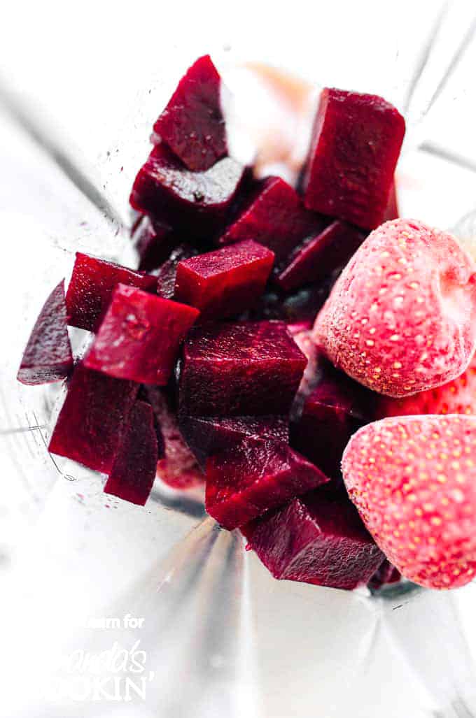 beets and strawberries in blender
