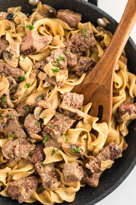 Beef Stroganoff: a hearty, comforting dish of beef and mushrooms in gravy