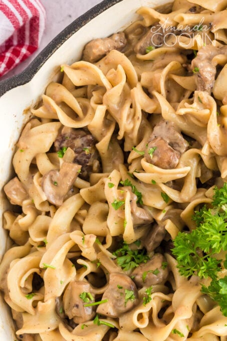 Beef Stroganoff: a hearty, comforting dish of beef and mushrooms in gravy