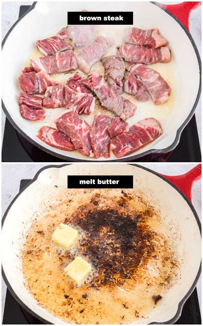 browning steak in skillet