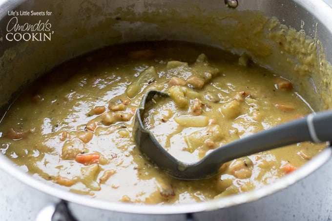 Split pea soup in stock pot