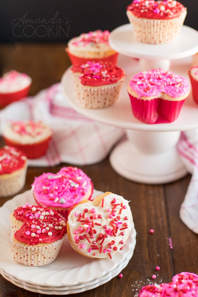 cupcakes on a plate with assorted cupcakes within the background  Valentine Coronary heart Cupcakes valentine cupcakes heart V3
