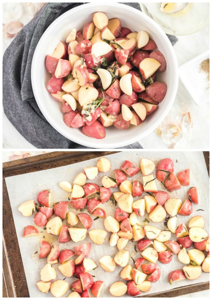 fig. 1 - potato mixture in a bowl; fig. 2 - potatoes on baking pan