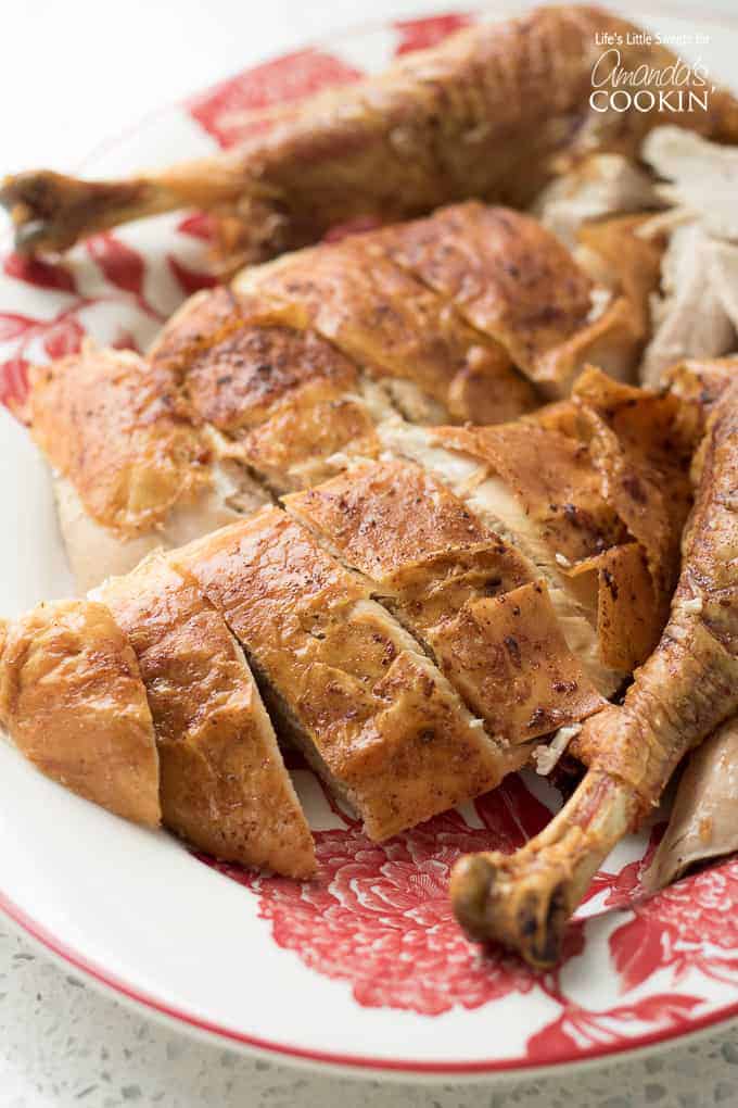 Slice roasted turkey meat