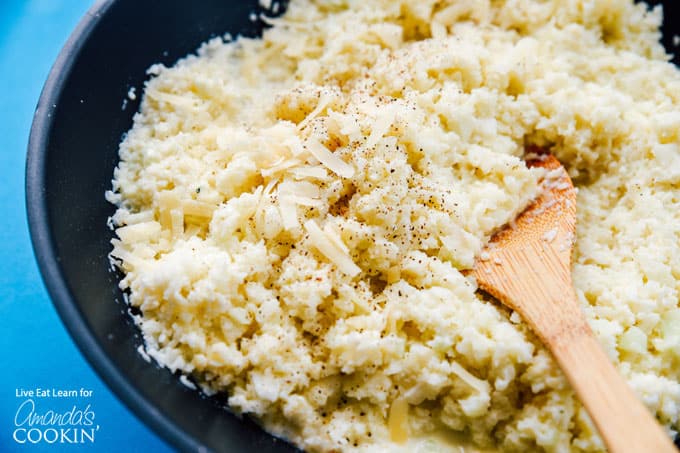 Cauliflower risotto in saute pan