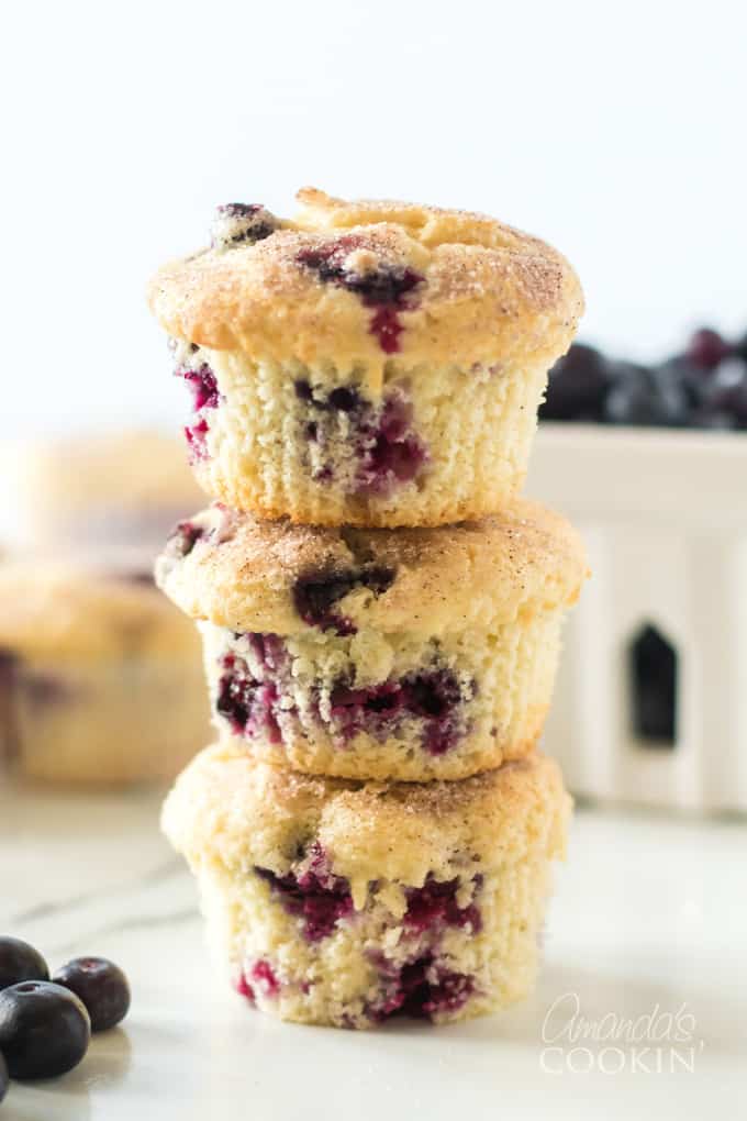 stack of three blueberry muffins