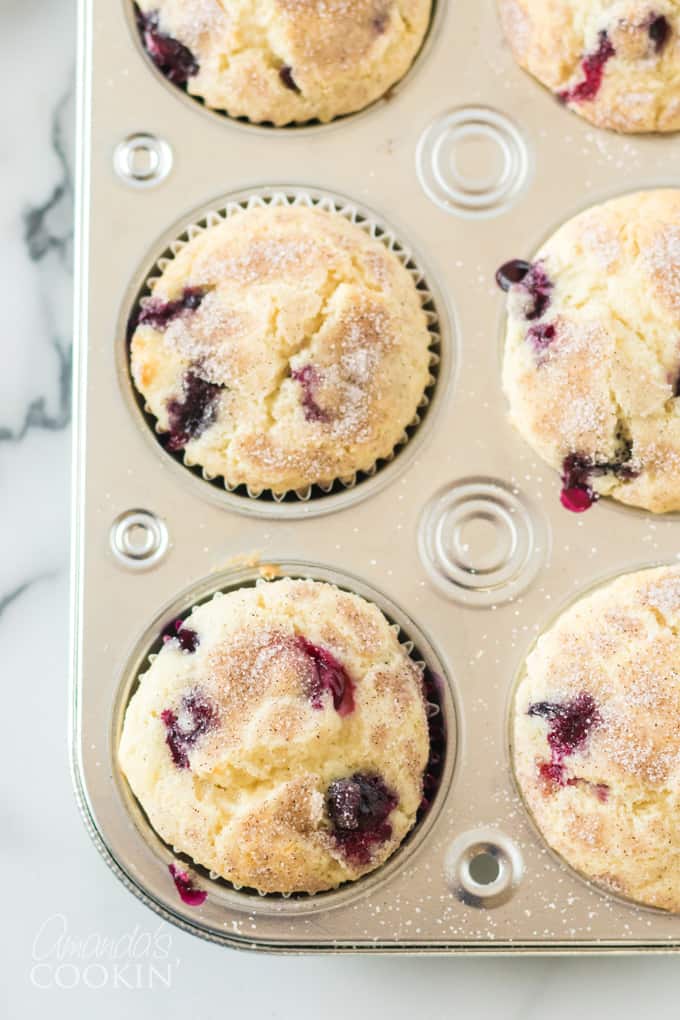 pan of blueberry muffins