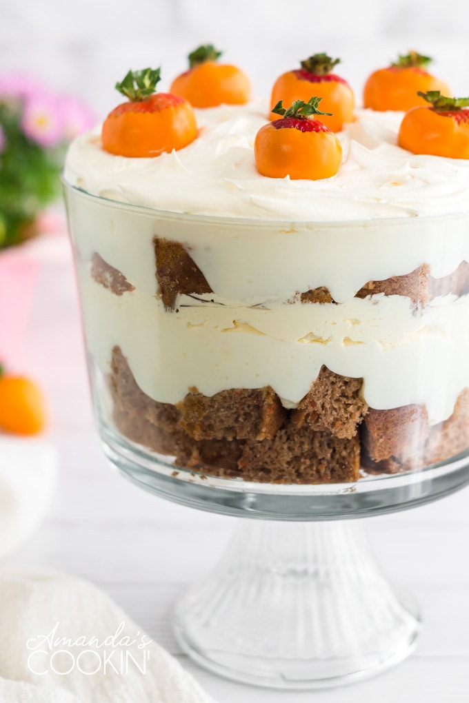 carrot cake trifle with orange dipped chocolate strawberry carrots