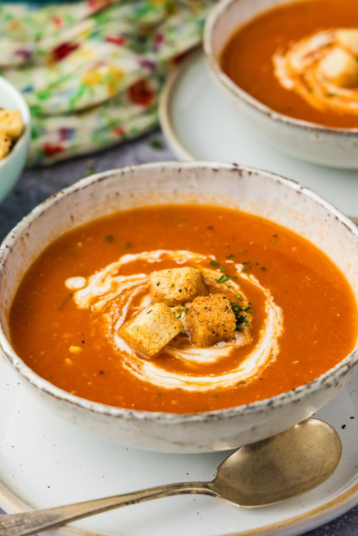 bowl of Homemade Tomato Soup with Fresh Tomatoes