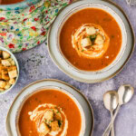 2 bowls of Homemade Garden Tomato Soup with Fresh Tomatoes