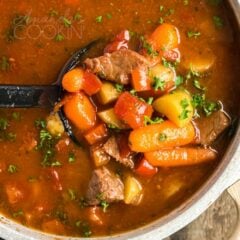 overhead photo of goulash stew