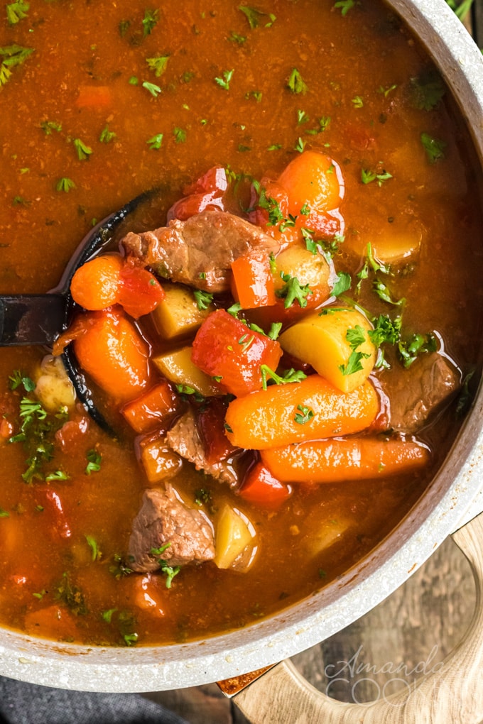 goulash stew in a pan