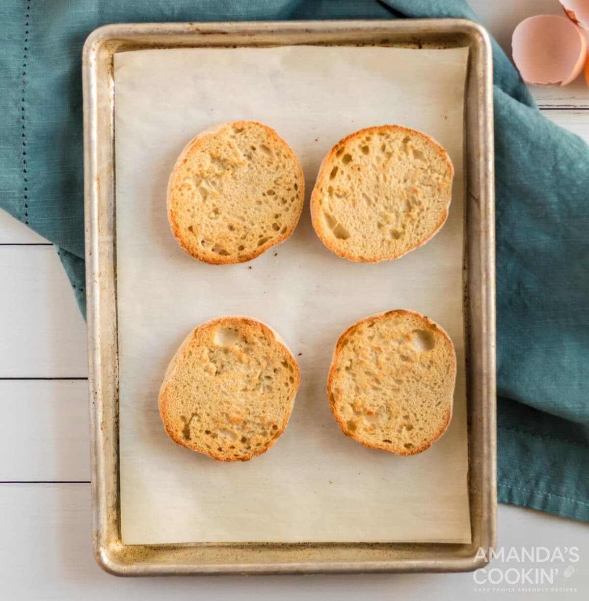 toasted english muffins on a tray