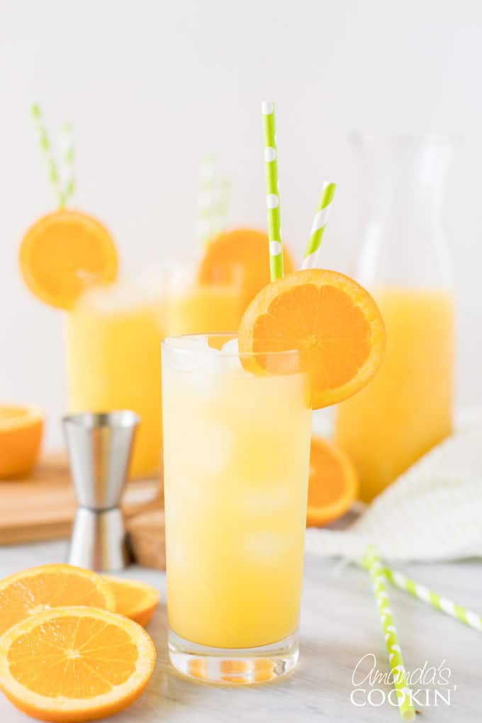 screwdriver drink in highball glass with slice or orange garnish