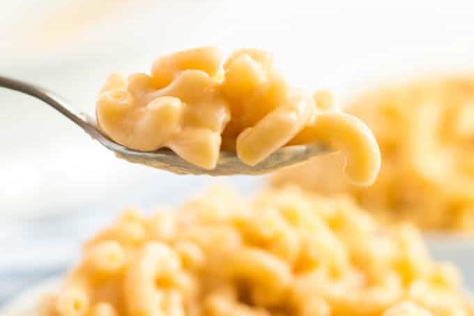 spoon of stovetop mac and cheese