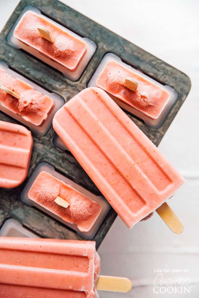 Strawberry Banana Popsicles in popsicle mold