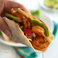 hand holding shrimp taco