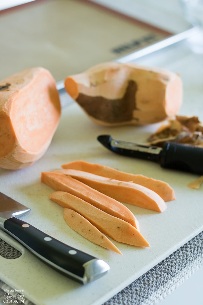 Skin and cut your sweet potatoes