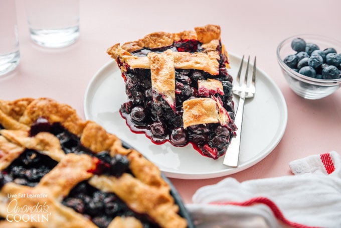 Slice of blueberry pie on plate