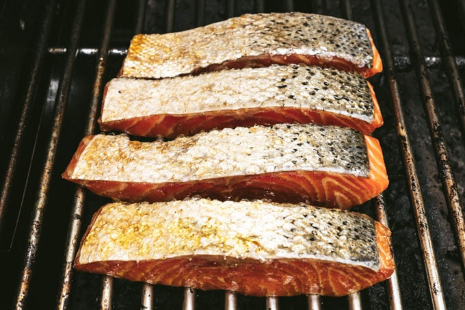 salmon filets on grill