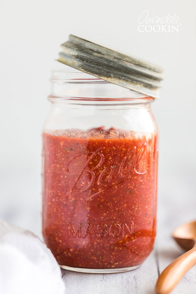 homemade pizza sauce in a jar