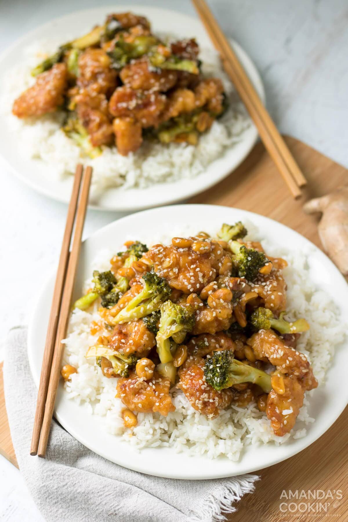 sesame chicken on plates