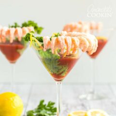 shrimp cocktail in martini glasses
