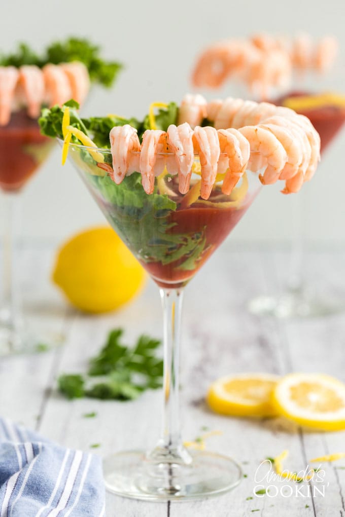 shrimp cocktail appetizer in a martini glass
