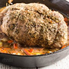 pork sirloin roast in a cast iron pan