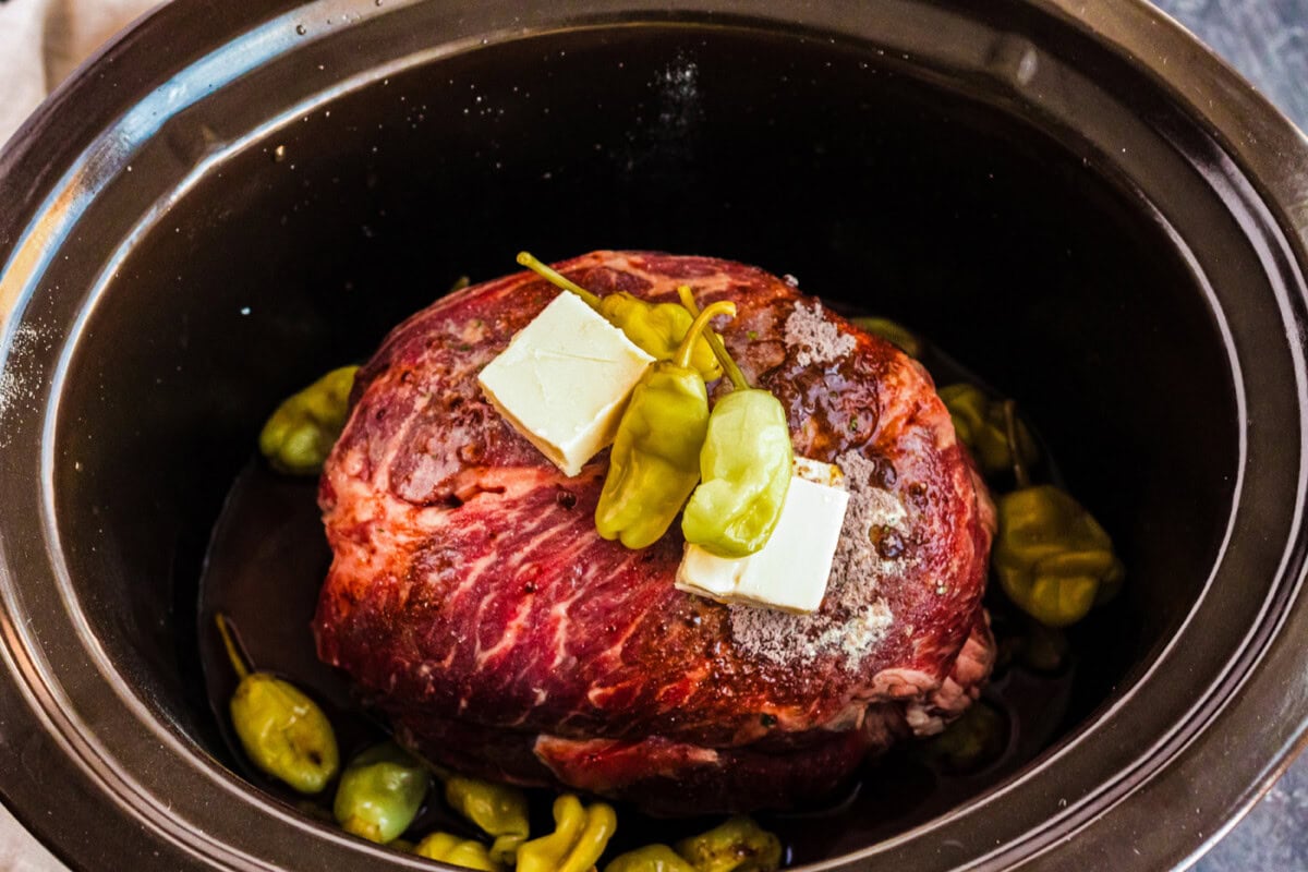 chuck roast with pepperoncinis on top