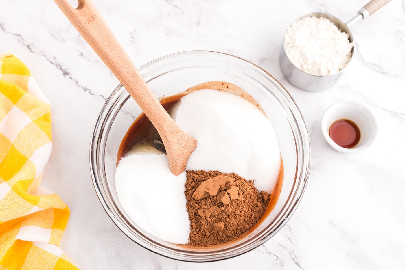 fudge brownie batter ingredients in bowl