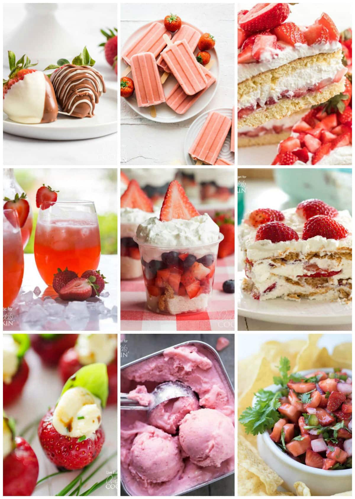 collage of 9 different strawberry recipes
