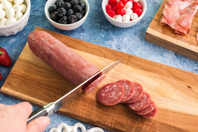 slicing salami