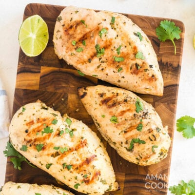 cilantro lime chicken on a cutting board