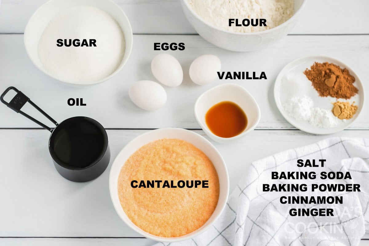 labeled ingredients for cantaloupe quick bread