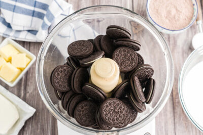 oreo cookies in the bowl of a food processor