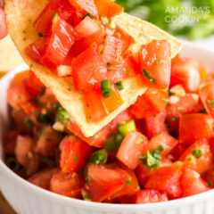 tortilla chip topped with salsa fresca