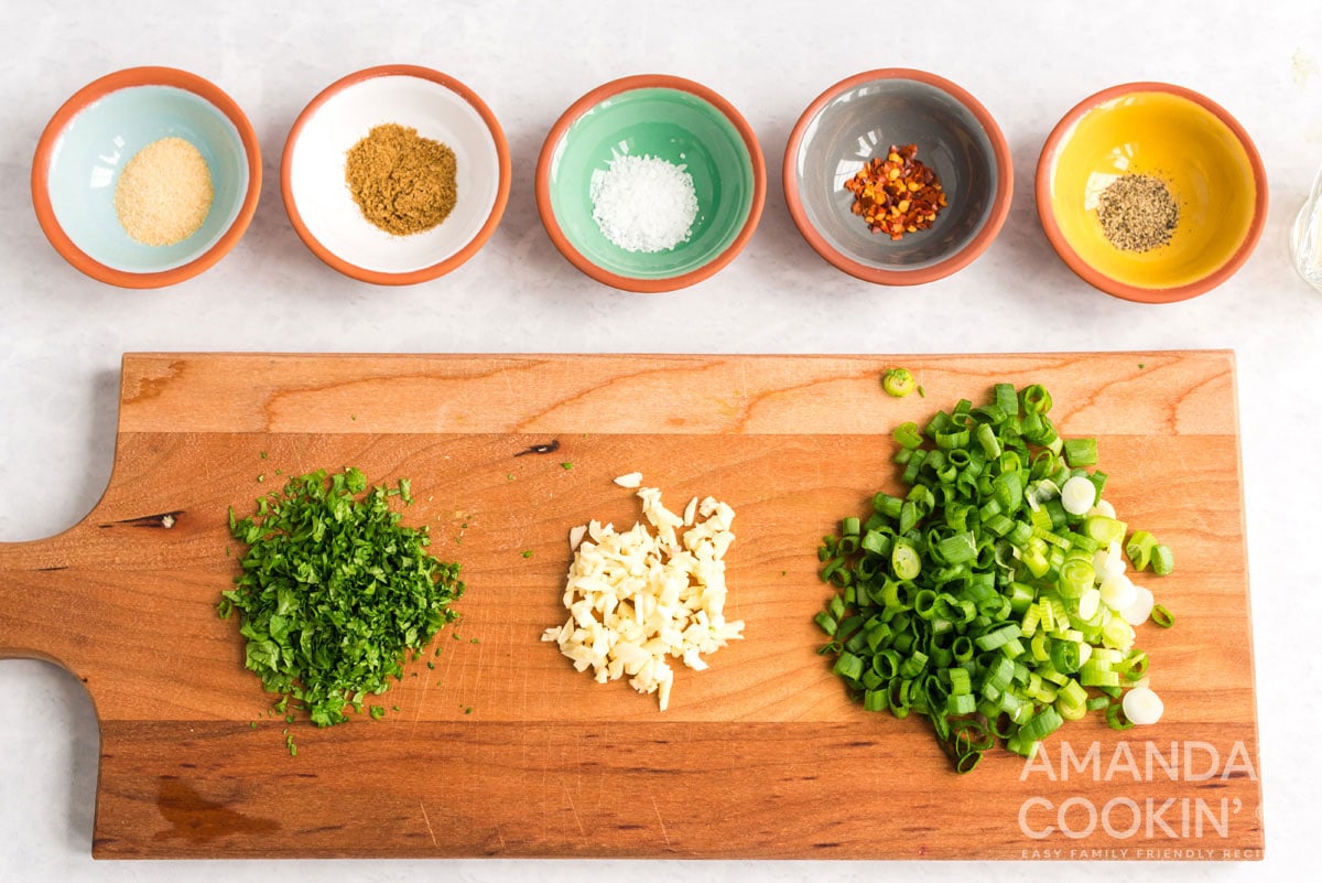 minced ingredients on cutting board