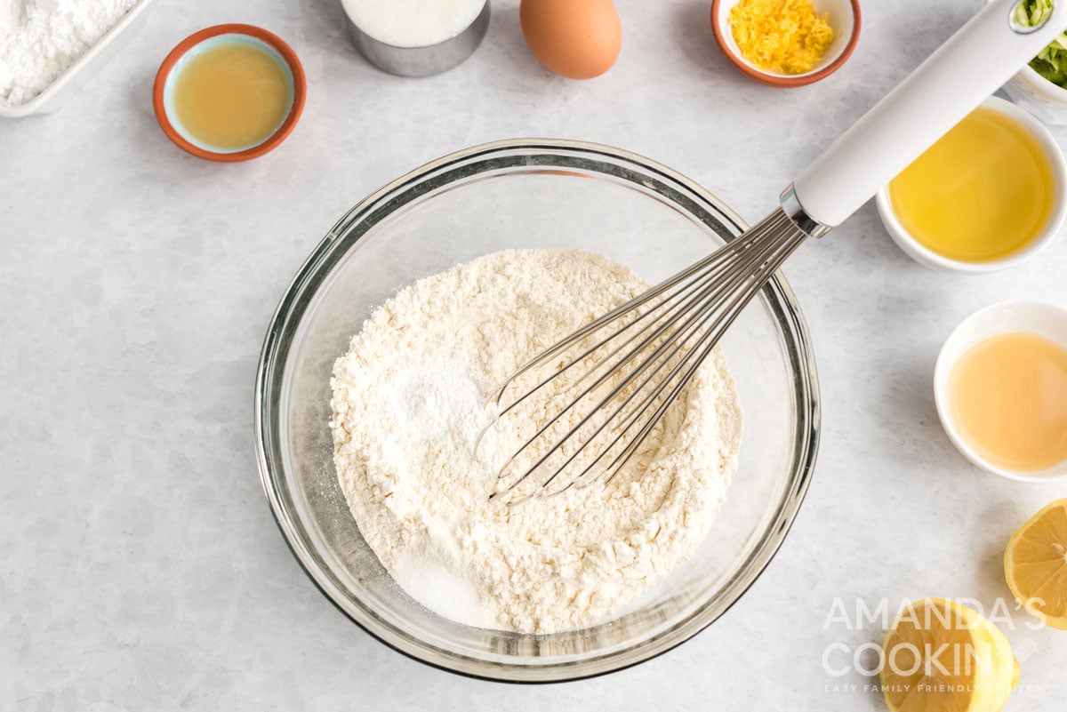 flour and dry ingredients in bowl