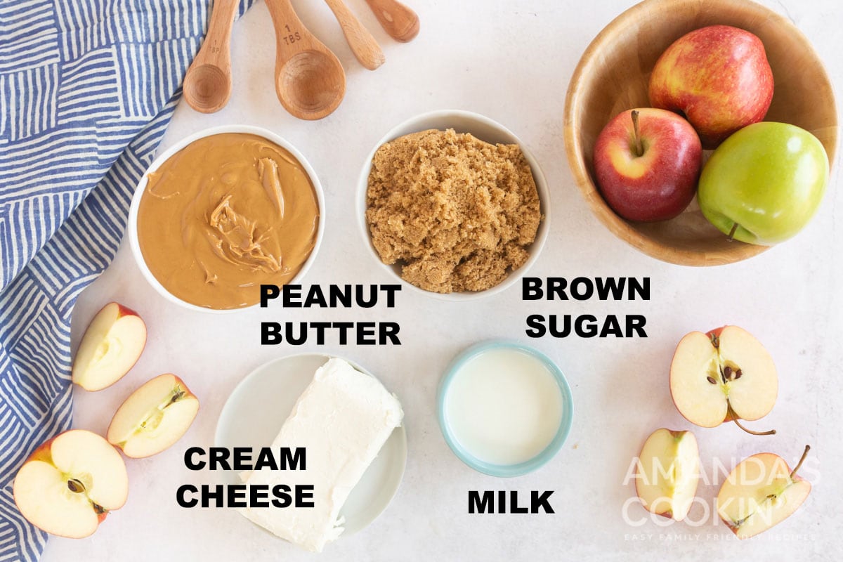 labeled ingredients for peanut butter apple dip