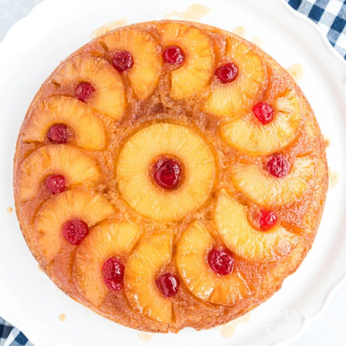 Pineapple Upside Down Cake in a Cast Iron Skillet Amanda's Cookin