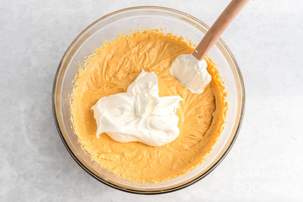 whipped topping added to pumpkin cheesecake batter