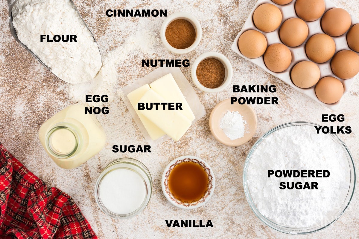 labeled ingredients for eggnog cookies