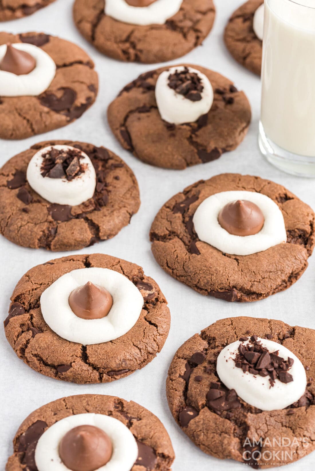 hot cocoa cookies with a glass of milk