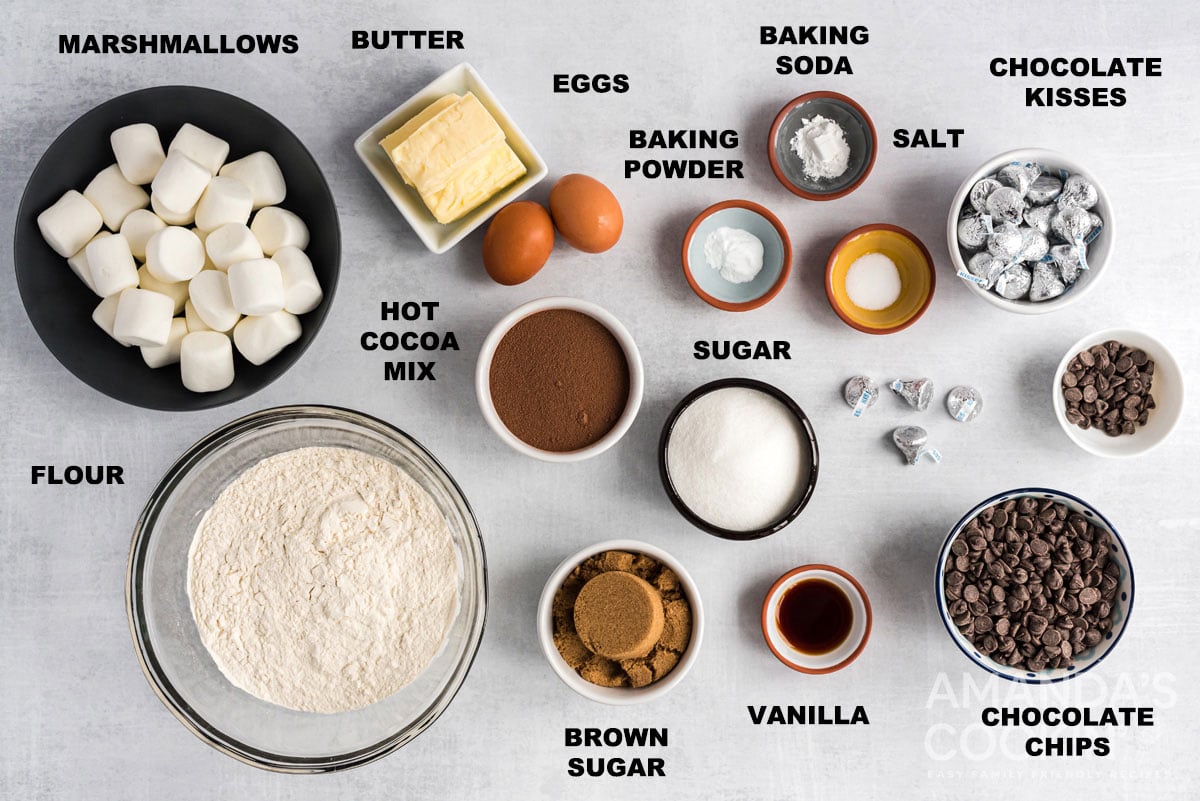 labeled ingredients for hot cocoa cookies