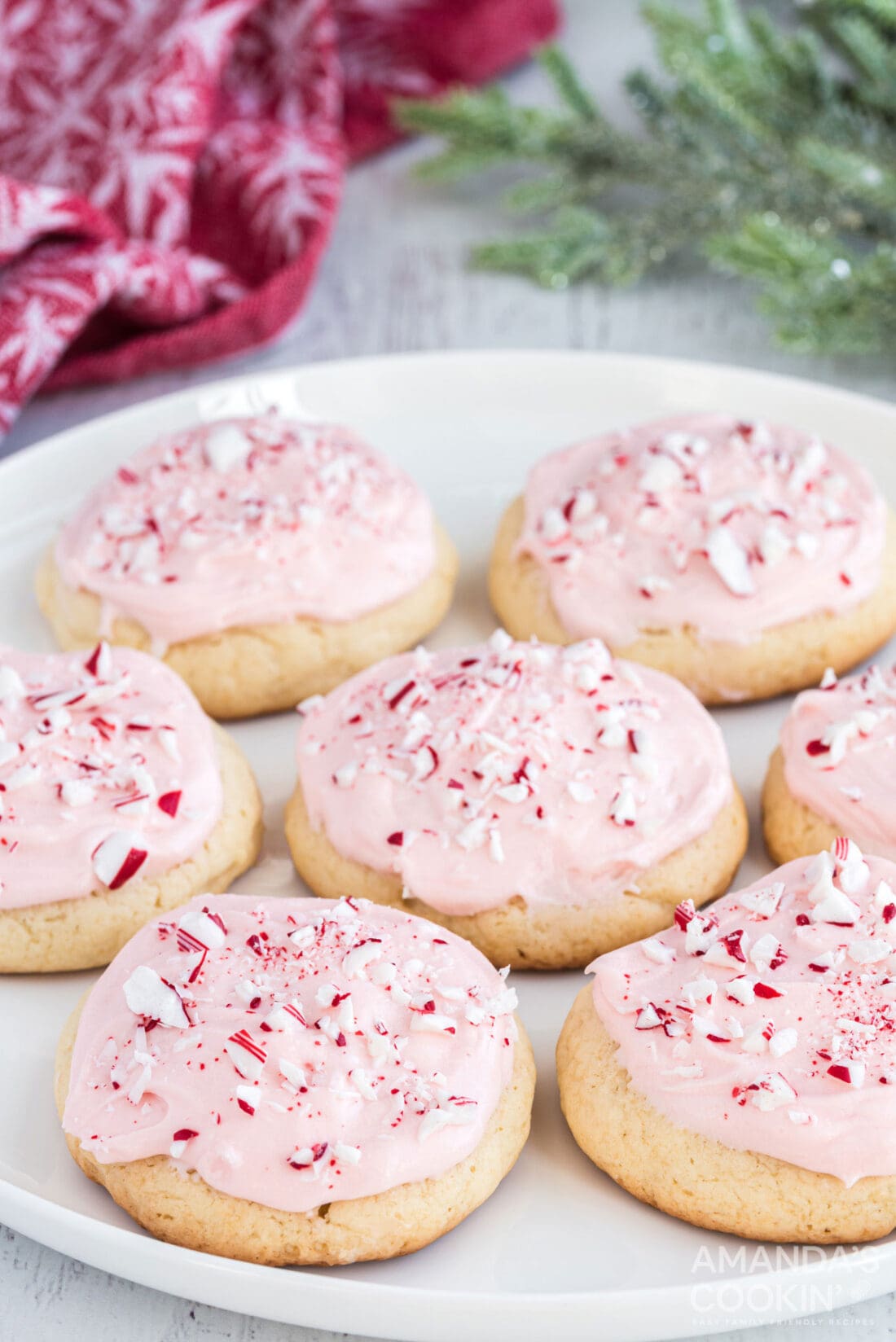 plate of frosted peppermint cookies